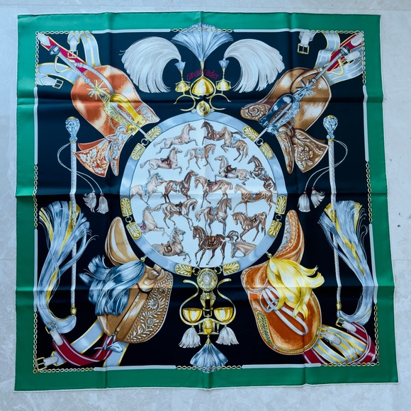 Hermes Accessories - Hermes silk scarf 90x90 multi colored horses Print Scarf, Brand new with tags